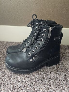 Harley-Davidson Black Leather Lace-Up Combat Boots Size 7.5
